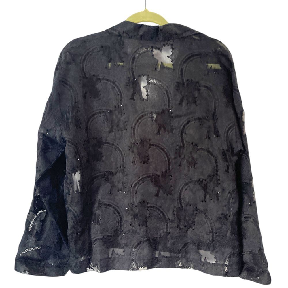 Vintage Black Lisbeth Oslo Burnout Silk Button Front Formal‎ Blouse L - Picture 2 of 9